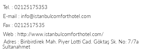 stanbul Comfort Hotel telefon numaralar, faks, e-mail, posta adresi ve iletiim bilgileri